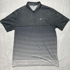 Nike Tiger Woods Collection Mens L Gray Striped Polo Golf Shirt